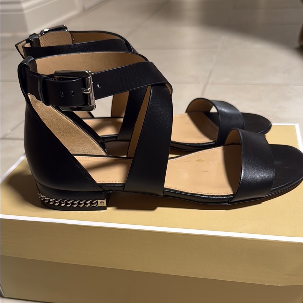 Michael Kors Black Strappy Sandals with Buckle Closure